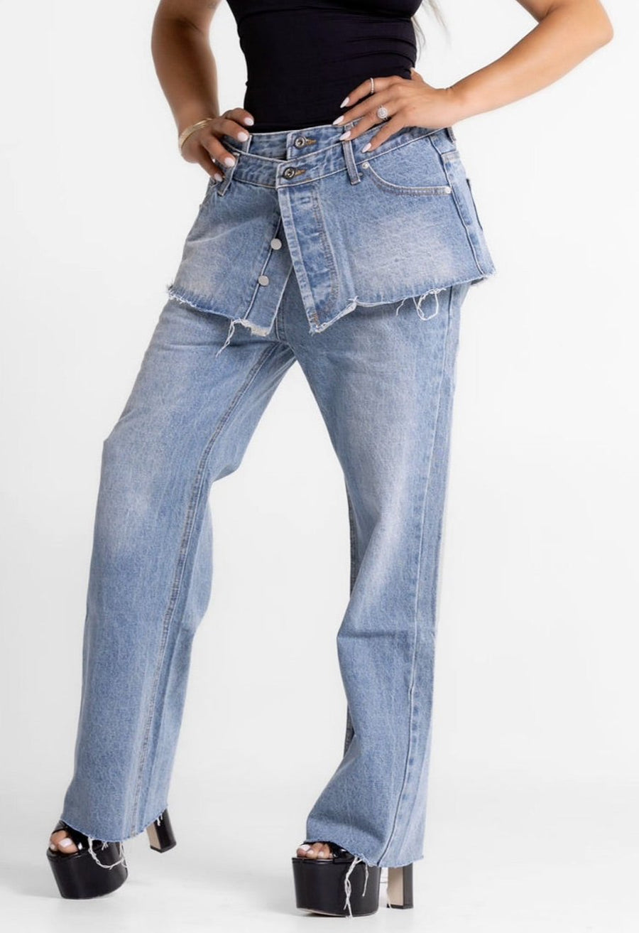 Denim Skirt Overlay 2 in 1 Jeans FINAL SALE, NO RETURS, NO EXCHANGE!